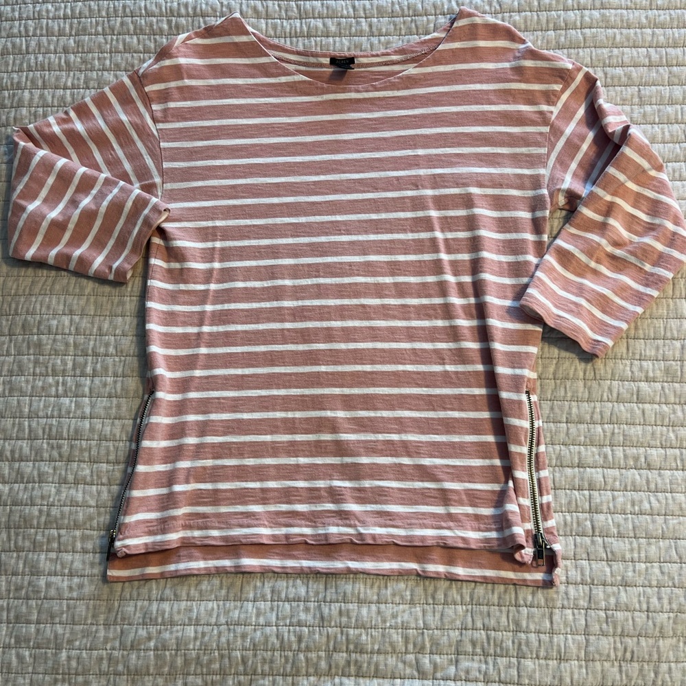 J. Crew Striped Pink and White Top 3/4 sleeve